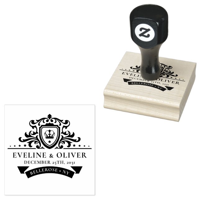 Royal crest rustic ornament wedding monogram logo rubber stamp (Stamped)