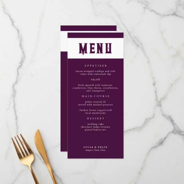 Royal Crimson Typography Wedding Menu Card (Front/Back In Situ)