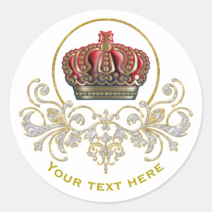 Royal Cross Crown - Gold Blue Red Classic Round Sticker