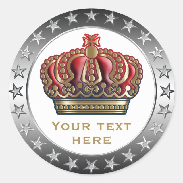 Royal Cross Crown - Gold Blue Red Classic Round Sticker (Front)