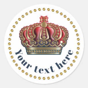 Royal Cross Crown - Gold Blue Red Classic Round Sticker