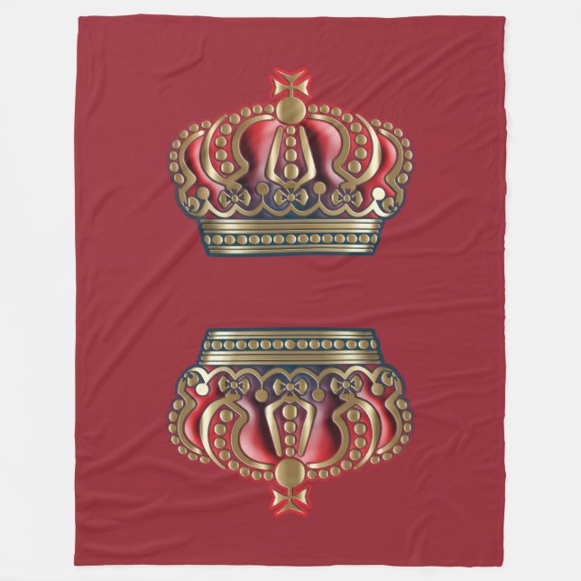Royal Cross Crown - Gold Blue Red Fleece Blanket (Front)
