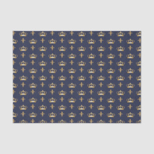 Royal Crown and Fleur de Lis Pattern on Blue Tissue Paper