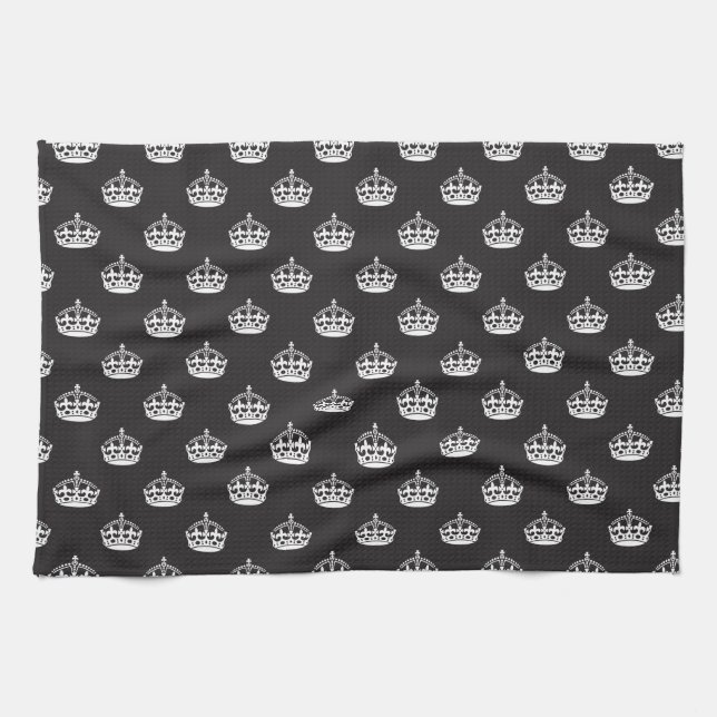 Royal Crown Black and White Tea Towel (Horizontal)