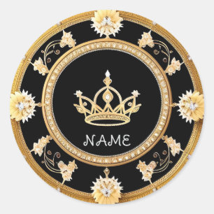 👑 Royal Crown Custom Name 👑 Classic Round Sticker