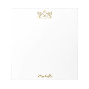 Royal Crown Emblem Lions Monogram Script Gold      Notepad