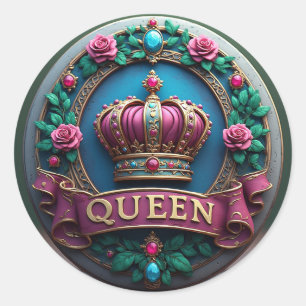 Royal Crown Emblem With Pink Roses Classic Round Sticker