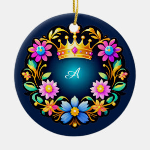 Royal Crown Floral Frame Ceramic Tree Decoration