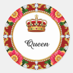 Royal Crown Frame With Diamonds And Floral Border Classic Round Sticker