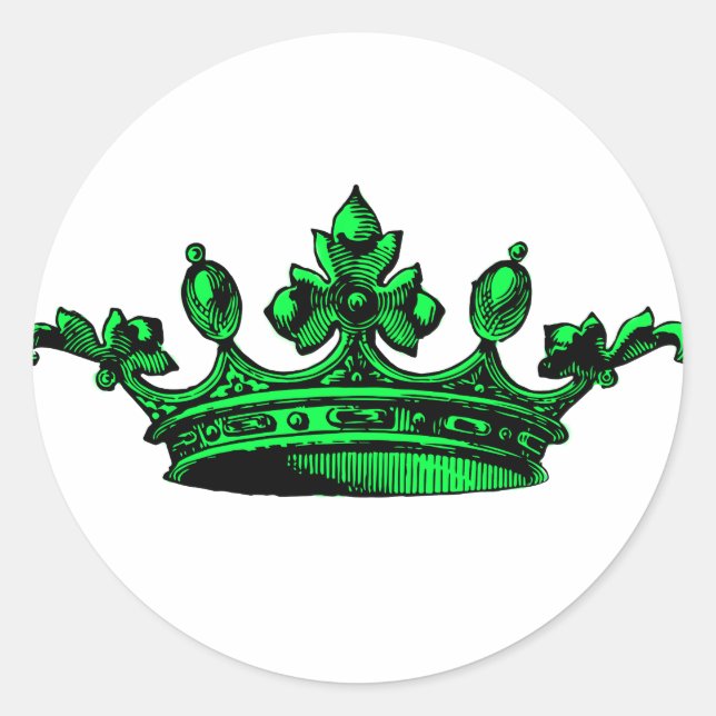 Royal Crown in lime green. Prince, Princess, King, Classic Round Sticker (Front)