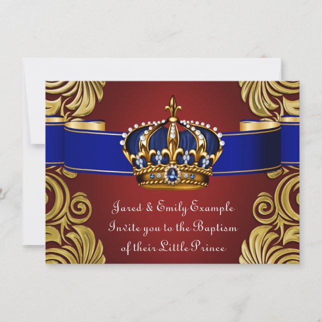 Royal Crown Prince Baptism Red Gold Invitation (Front)