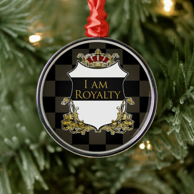 Royal Crown Shield Dark Khaki Black Checkered Metal Tree Decoration (Tree)