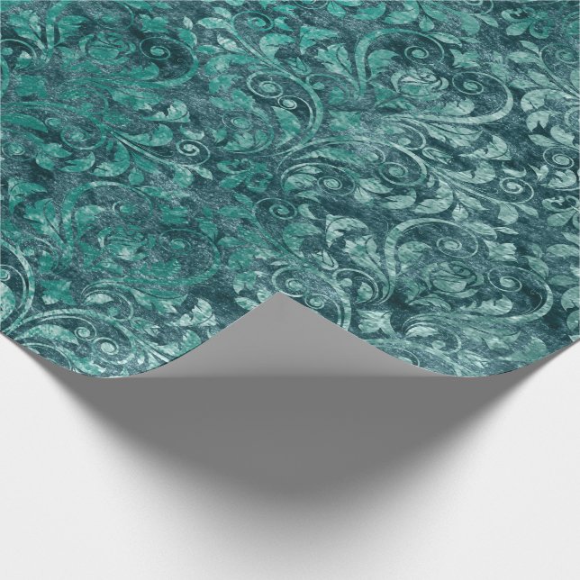 Royal Damask Crushed Velvet Aquatic Blue Wrapping Paper (Corner)