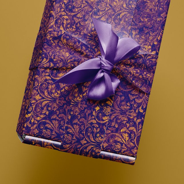 Royal Damask Crushed Velvet Purple Plumbrella Gold Wrapping Paper (Royal Damask Crushed Velvet Purple Plumbrella Gold Wrapping Paper)