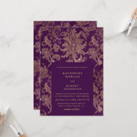 Royal Damask Elegant Purple Wedding Invitation