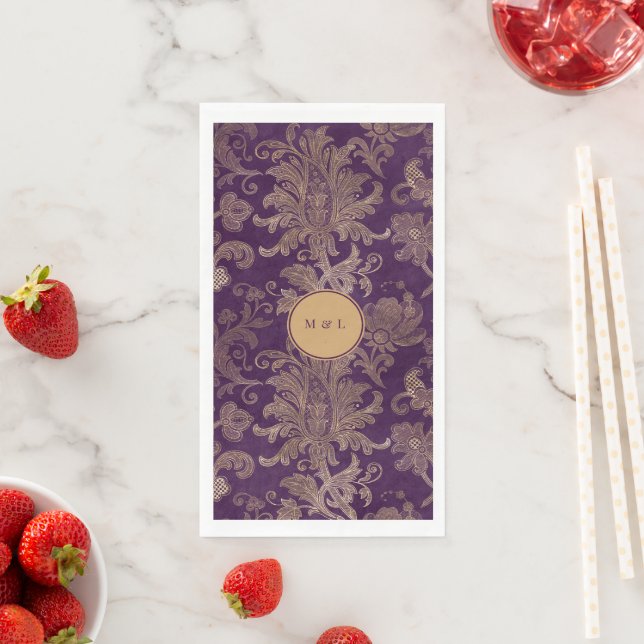 Royal Damask Purple Monogram Napkin (Insitu)