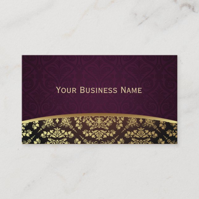 Royal Dark Purple & Gold Damask Business Card (Front)