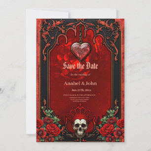 Royal darkness, a gothic heart and skull. save the date
