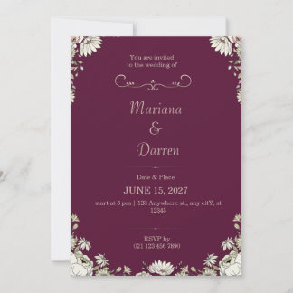 Royal Deep Purple & White Floral Wedding Invite