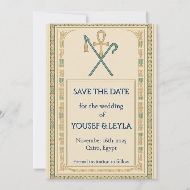 Royal Egyptian Ankh Lotus Gold Save the Date Invitation (Front)