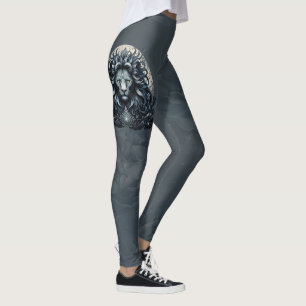 Royal elegance, a majestic gaze ornate lion's head leggings
