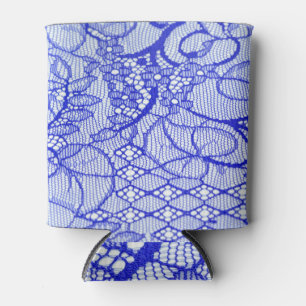 Royal Elegance: Blue Couture Lace Can Cooler