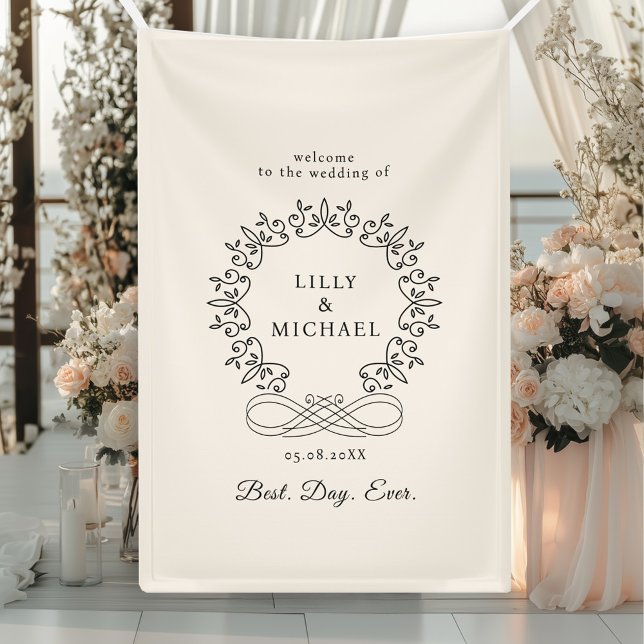 Royal, Elegant, "Best-Day-Ever" Wedding Banner (Royal, Elegant, "Best-Day-Ever" Beige Wedding Banner with your  name. date and text.)
