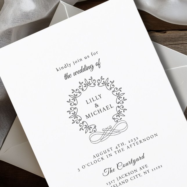 Royal Elegant Crest Wedding Invitation (Royal, Elegant, Classic, White Wedding Invitation with scripted font. Personalized in minutes.)