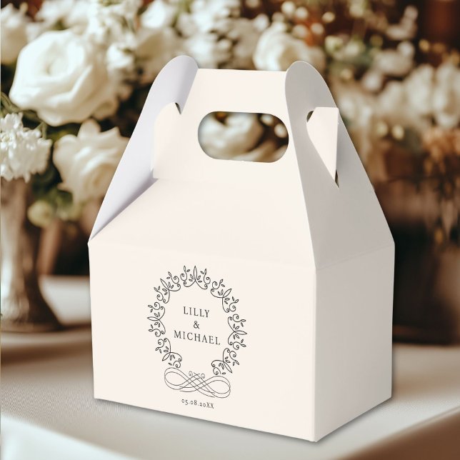 Royal, Elegant, Wedding Favour Box (Customer-specific, elegant, royal, crest, beige, Wedding Favor Boxes with your name & date)