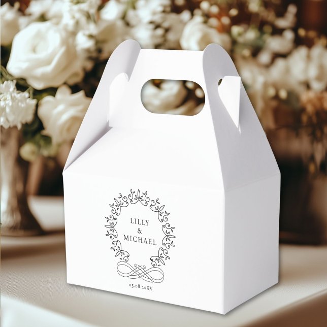 Royal, Elegant, Wedding Favour Box (Customer-specific, elegant, royal, crest, white, Wedding Favor Boxes with your name & date)
