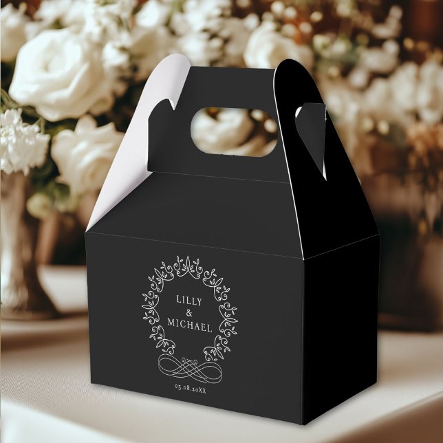 Royal, Elegant, Wedding Favour Box (Customer-specific, elegant, royal, crest, black and white, Wedding Favor Boxes with your name & date)