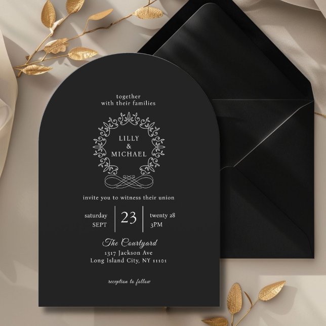 Royal, Elegant, Wedding Invitation (Royal, Elegant, Black + White Arch Wedding Invitation)