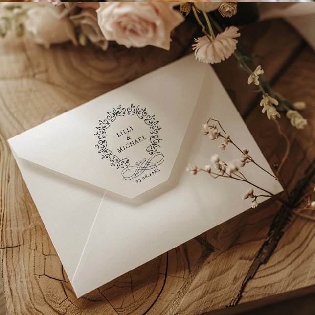 Royal, Elegant, Wedding Self-inking Stamp (Royal, Elegant, Wedding Rubber Stamp with your names and date.)