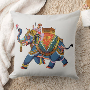 Royal Elephant's Journey: Indian Folkloric Design Cushion