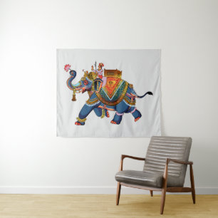 Royal Elephant's Journey: Indian Folkloric Design Tapestry