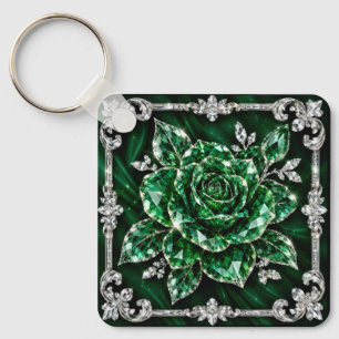 Royal Emerald Crystal Flower collection Key Ring
