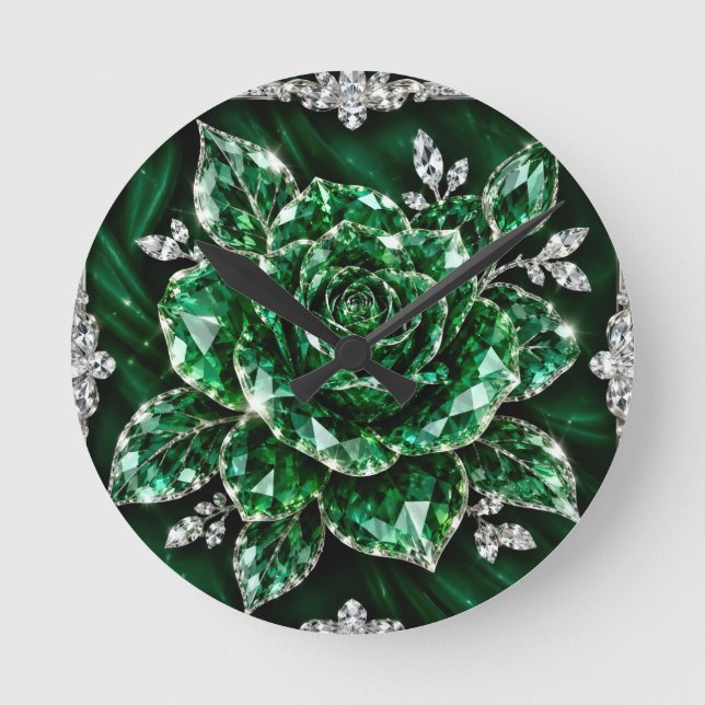 Royal Emerald Crystal Flower collection Round Clock (Front)