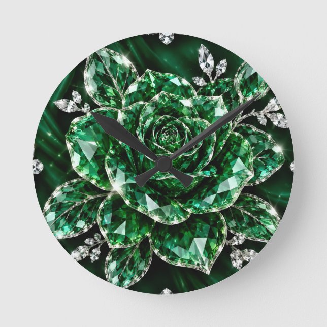 Royal Emerald Crystal Flower collection Round Clock (Front)