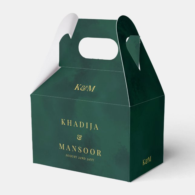 Royal Emerald Green Monogram Wedding Thank You Favour Box (Front Side)