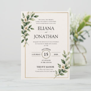 Royal Emerald Leaf Wedding Invitation
