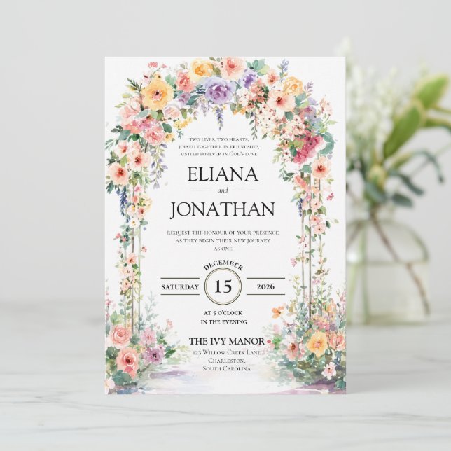 Royal Emerald Leaf Wedding Invitation (Standing Front)