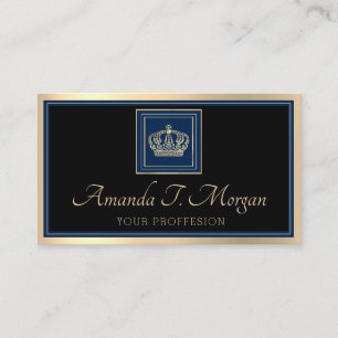Royal Event Wedding Golden Crown Frame Black Navy Business Card