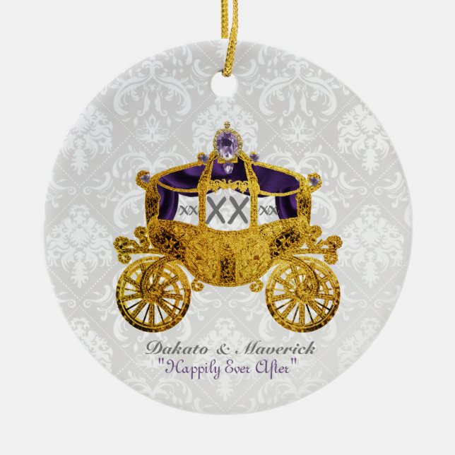 Royal Fairytale Coach Stickers Ceramic Ornament (Front)