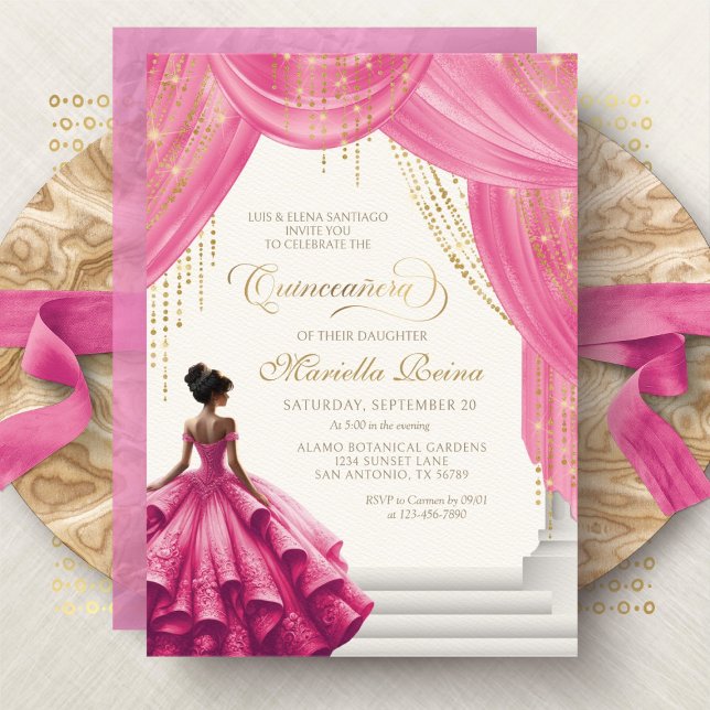 Royal Fairytale Hot Pink Quinceanera Invitation (Creator Uploaded)