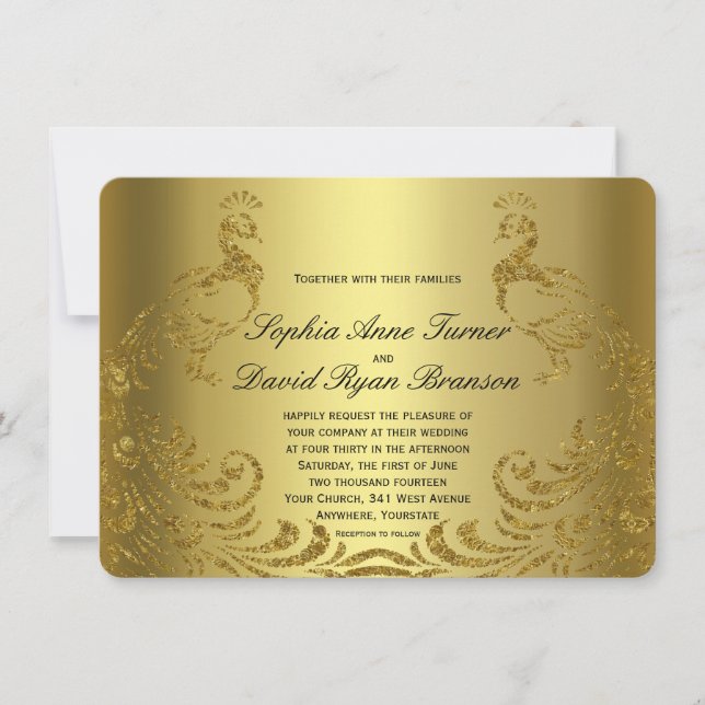 Royal Faux Gold Abstract Peacock Wedding Invite (Front)