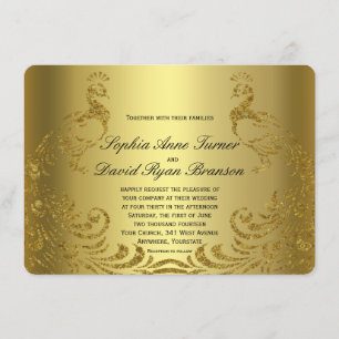Royal Faux Gold Abstract Peacock Wedding Invite