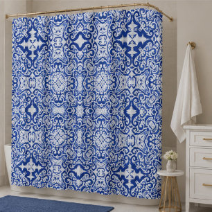 Royal Filigree Intricate Blue and White Ornamental Shower Curtain