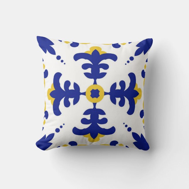 Royal Fleur Bold Blue and Gold Botanical  Cushion (Front)