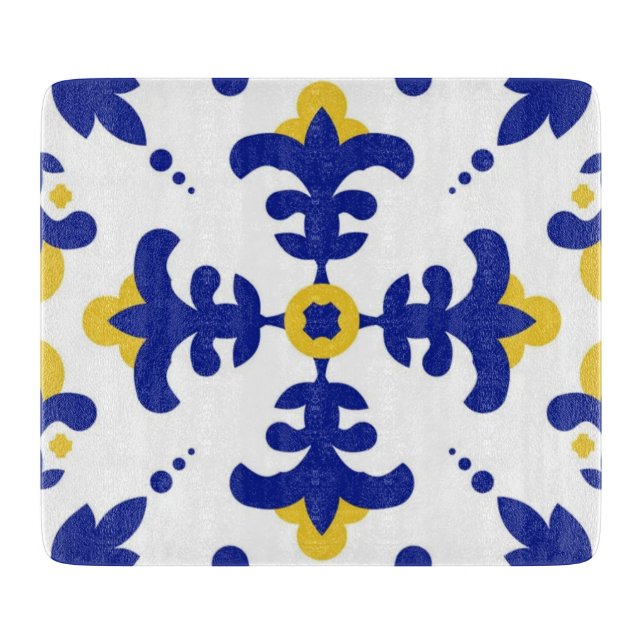 Royal Fleur Bold Blue and Gold Botanical  Cutting Board (Front)