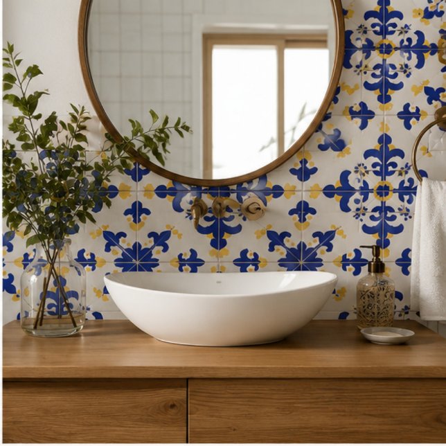 Royal Fleur Bold Blue and Gold Botanical  Tile (Creator Uploaded)